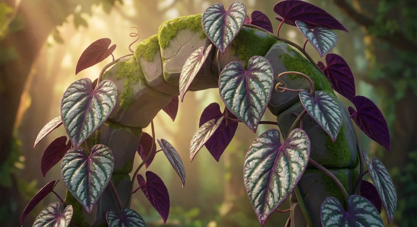 3D digital art of a Cissus discolor plant with colorful patterned leaves.