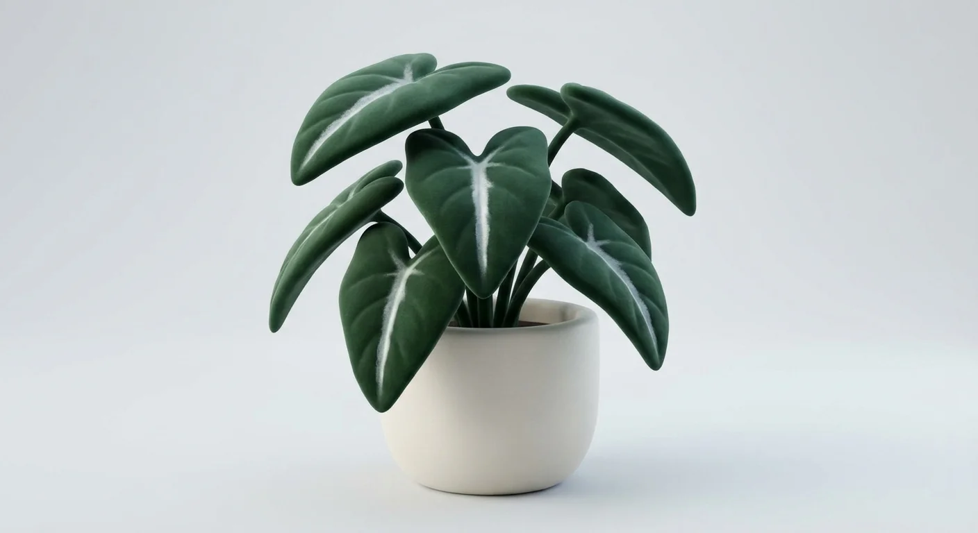 3D digital art of Syngonium wendlandii with dark green arrowhead leaves.