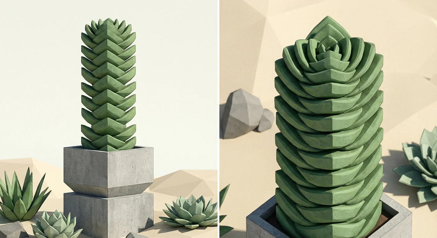 3D render of a geometric Crassula Buddha's Temple succulent.