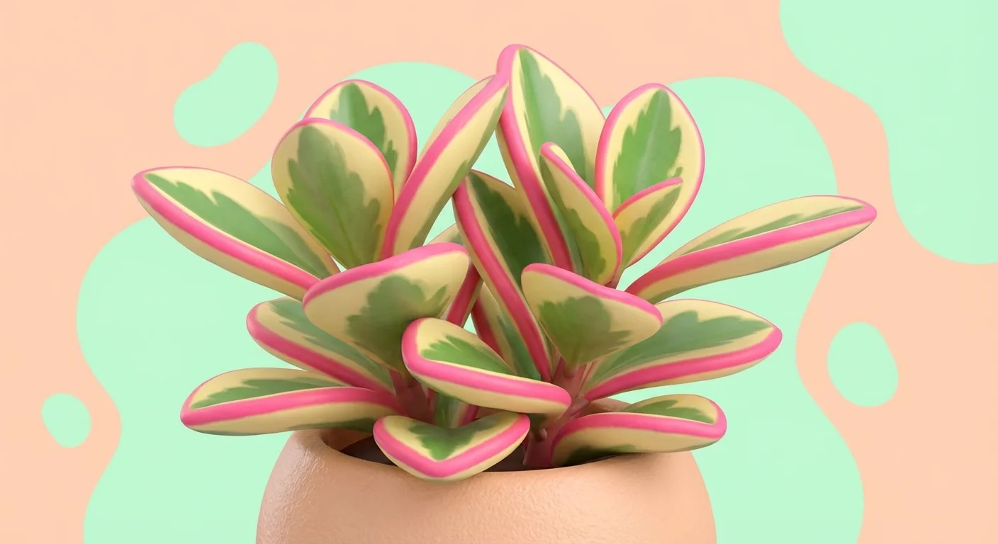 3D render of a Peperomia plant with pink and cream leaf edges.