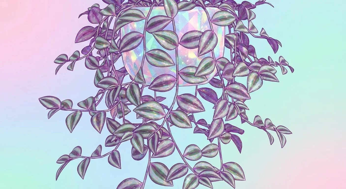 3D render of trailing purple and silver Tradescantia leaves.