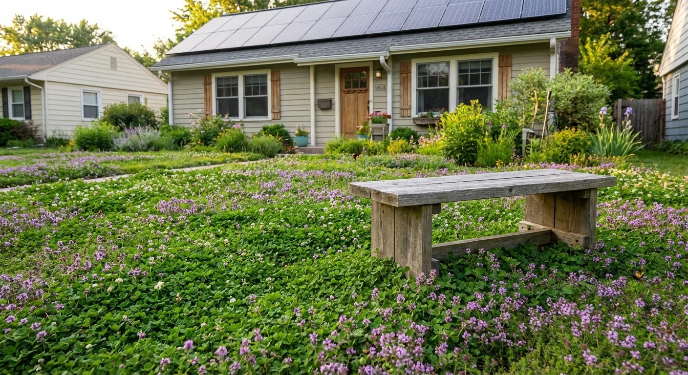 A beautiful eco-friendly lawn alternative made of clover and low-growing flowering herbs.