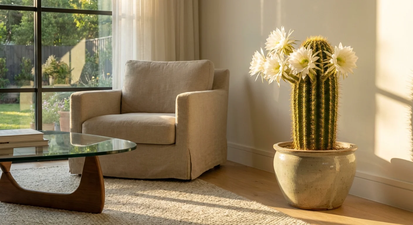 A cactus basking in bright natural light in a modern home.