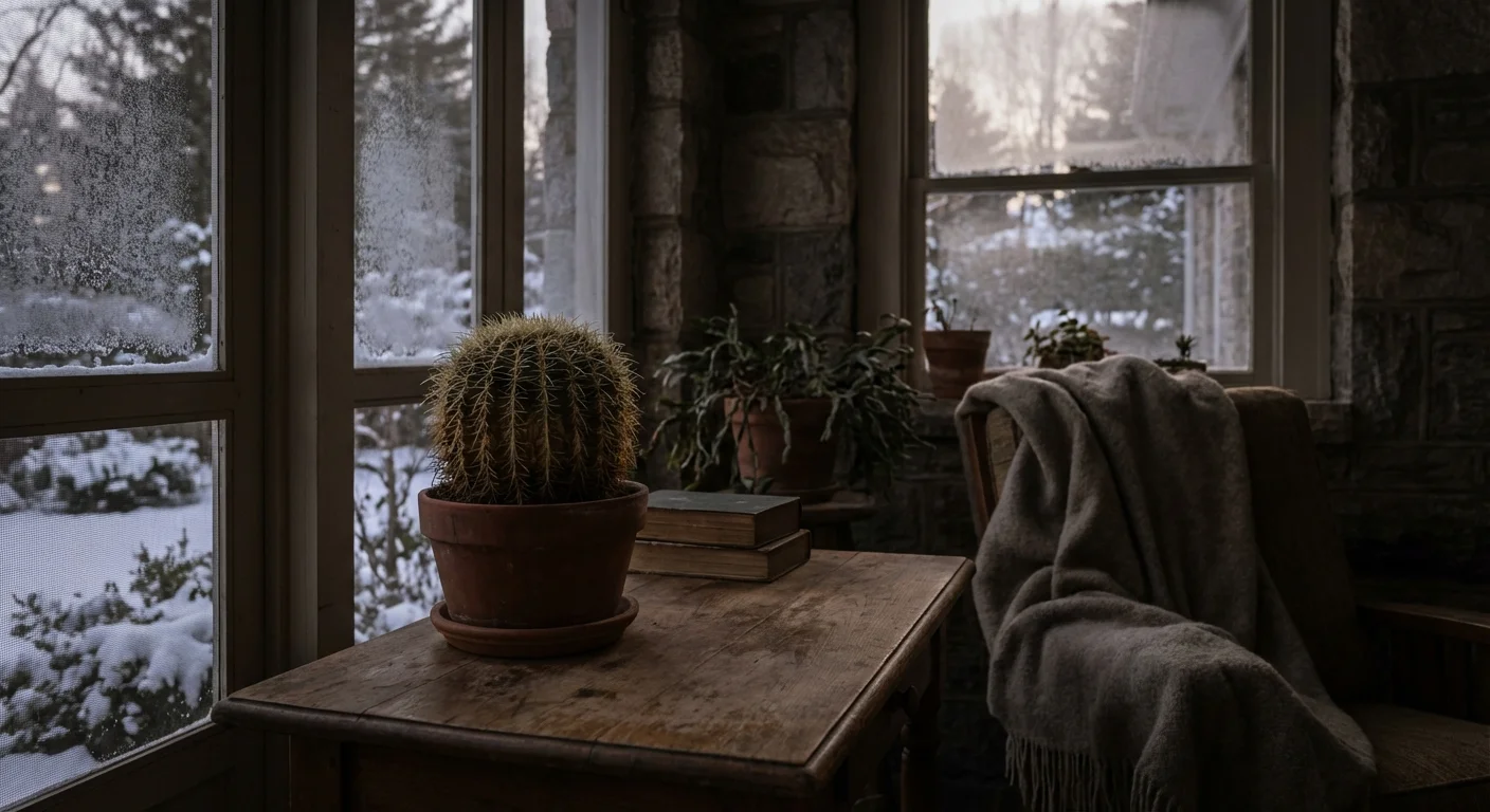 A cactus resting in a cool, shaded area for winter dormancy.