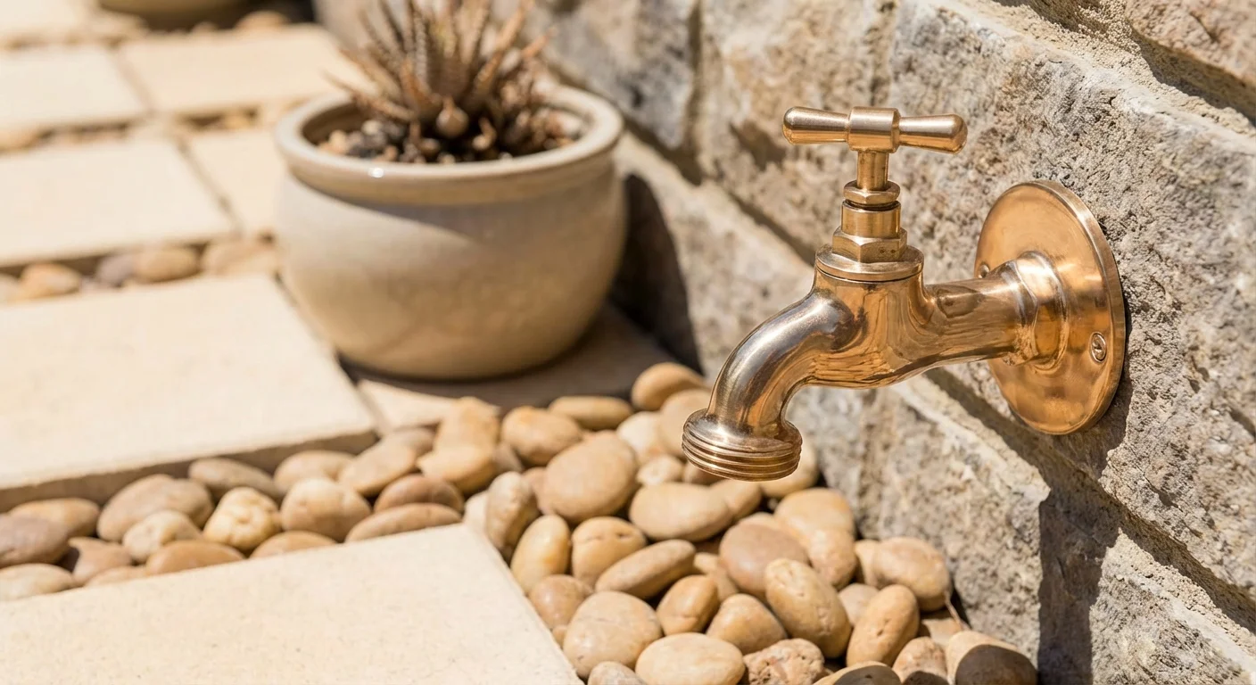 A clean, dry outdoor garden faucet area with no standing water.