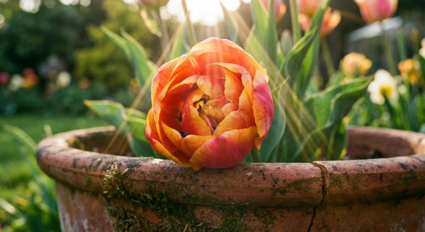 A single flower bud beginning to bloom in the warm sunlight.