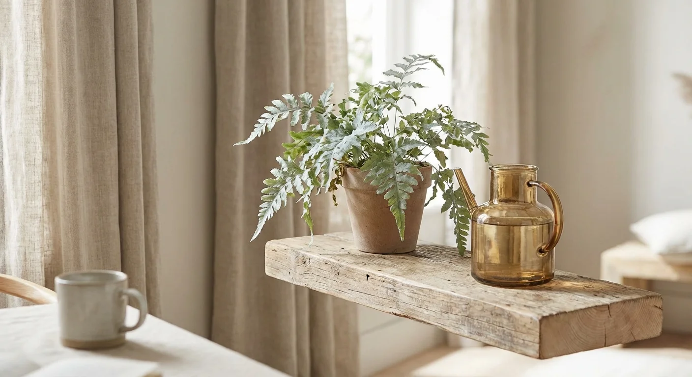 A small indoor plant on a shelf showing signs of stunted and slow growth.