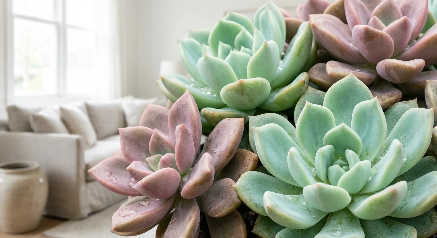 Close-up of colorful succulent leaves with a soft focus background.