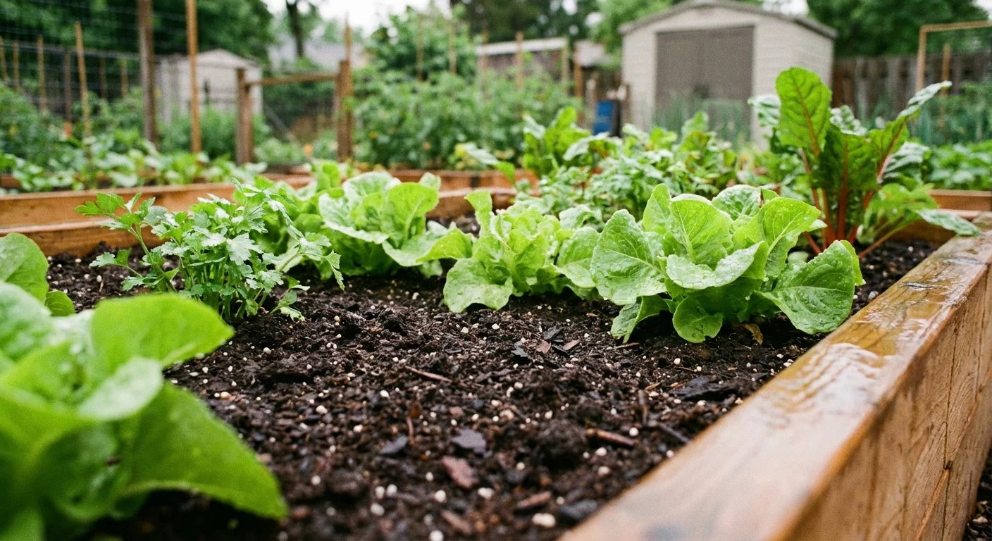 Close-up of healthy garden soil in a raised bed absorbing moisture without pooling.