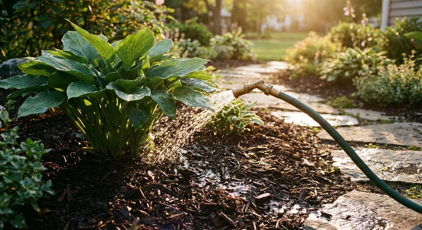 Watering the soil around plants before a cold night.