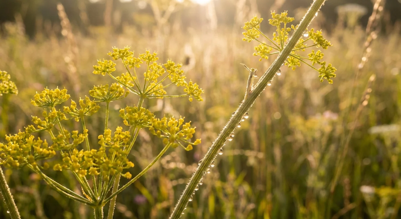 Yellow wild parsnip flowers with a focus on the stems and leaves.