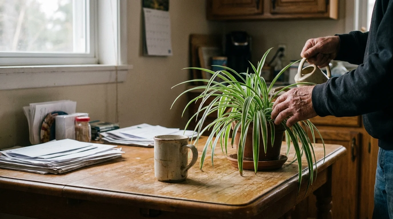 Editorial photograph illustrating: Tip #6: Spider Plant (Chlorophytum comosum)