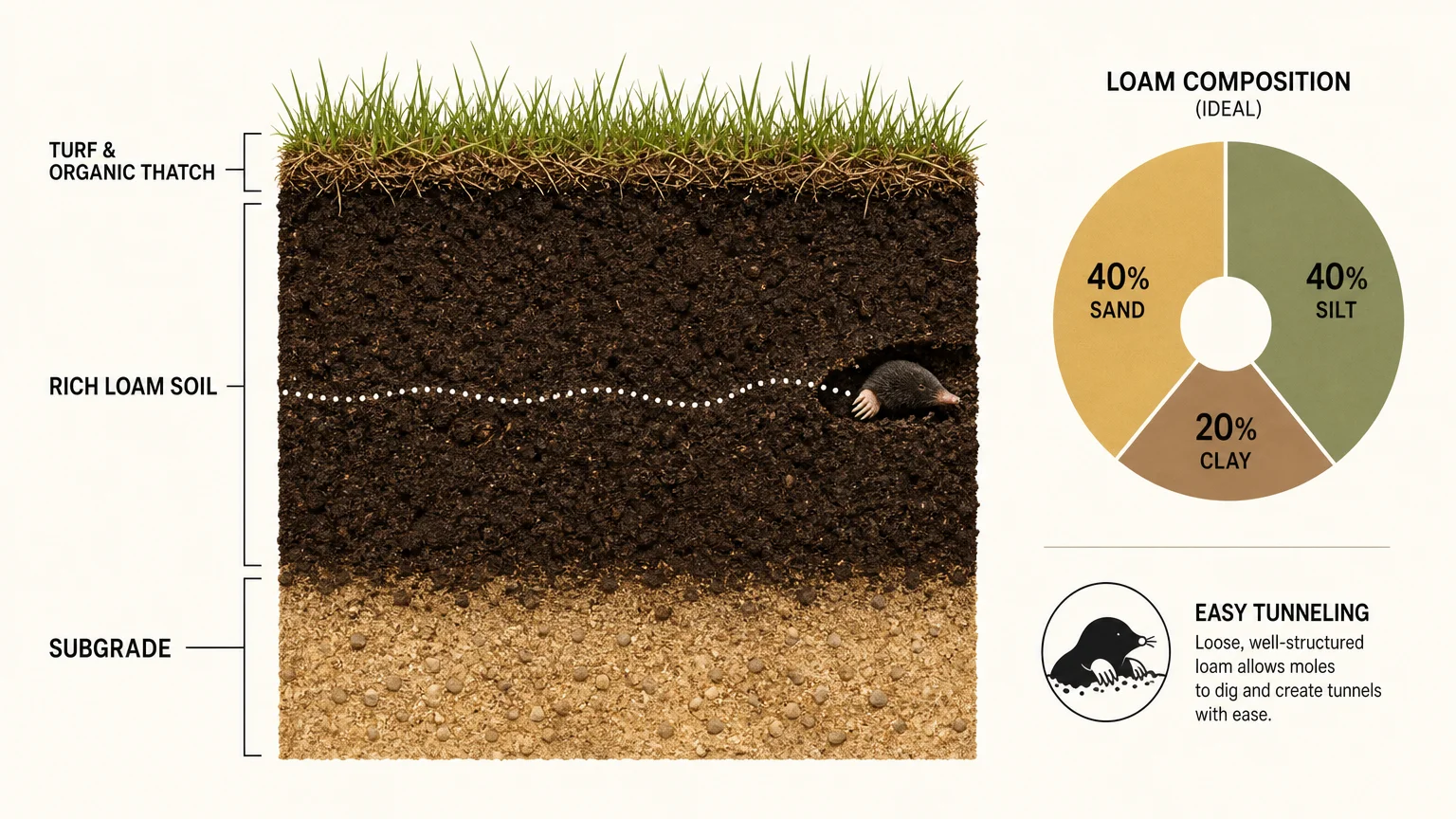 A diagram showing the three layers of rich, loamy soil composition.